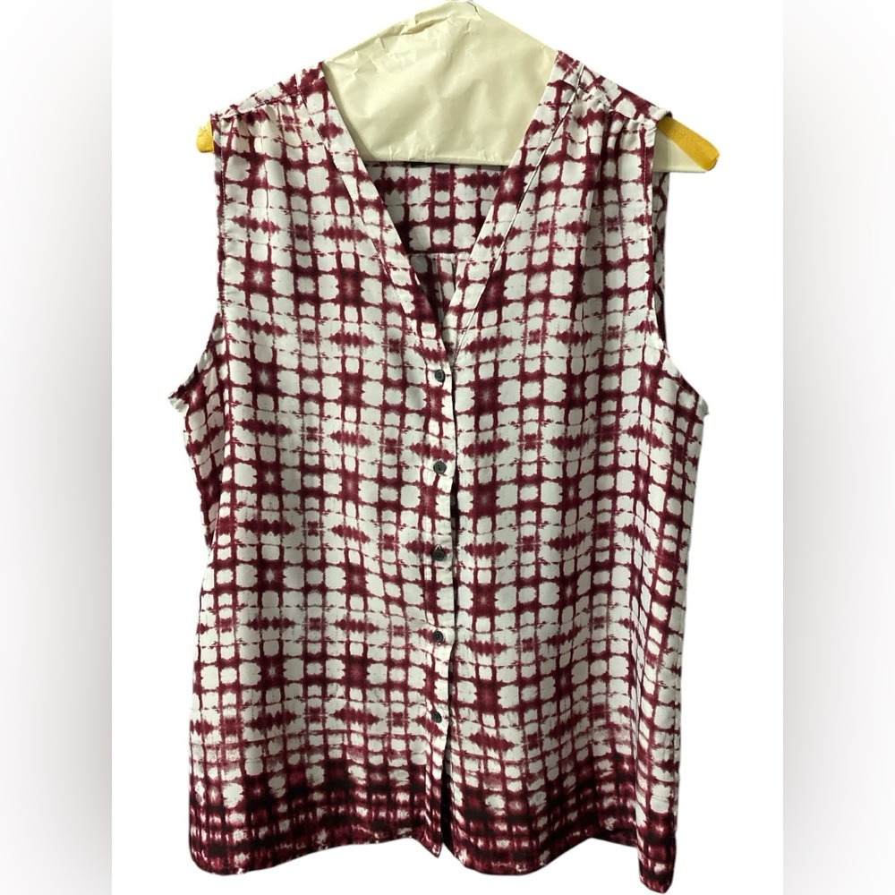Crosby by Mollie Burch White Maroon Sleeveless Button Front Tunic Size Large